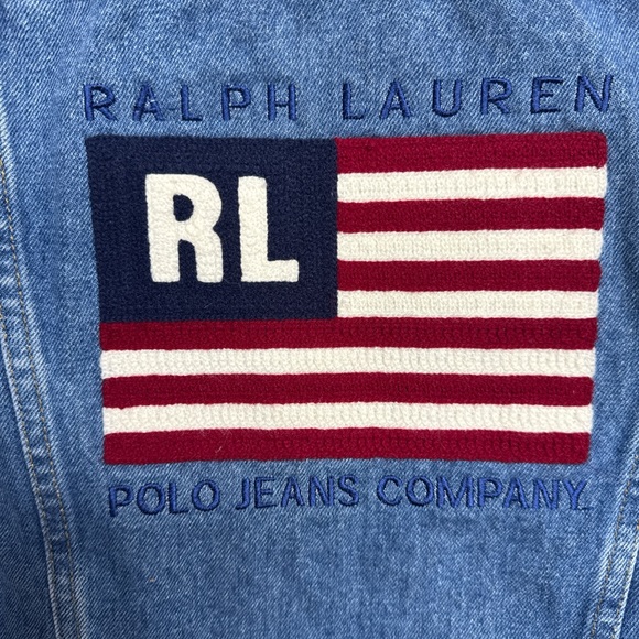 Vintage Ralph Lauren Blue Denim Jacket with Flag Design - Picture 2 of 4